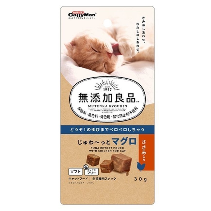 日本CattyMan 貓零食 無添加良品 雞肉吞拿魚方粒 30g