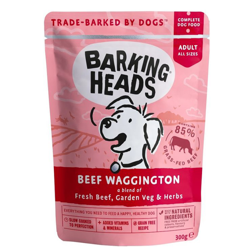 Barking Heads 狗濕糧 無穀物食用濕包 牛肉 300g (BHWB) (桃紅色) (新舊包裝隨機)