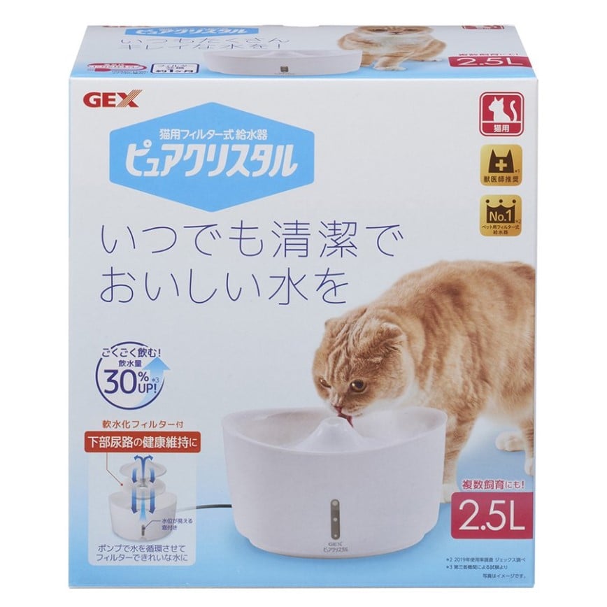 GEX 飲水機 日本版 Pure Crystal 貓用循環式飲水器 2.5L (白色)