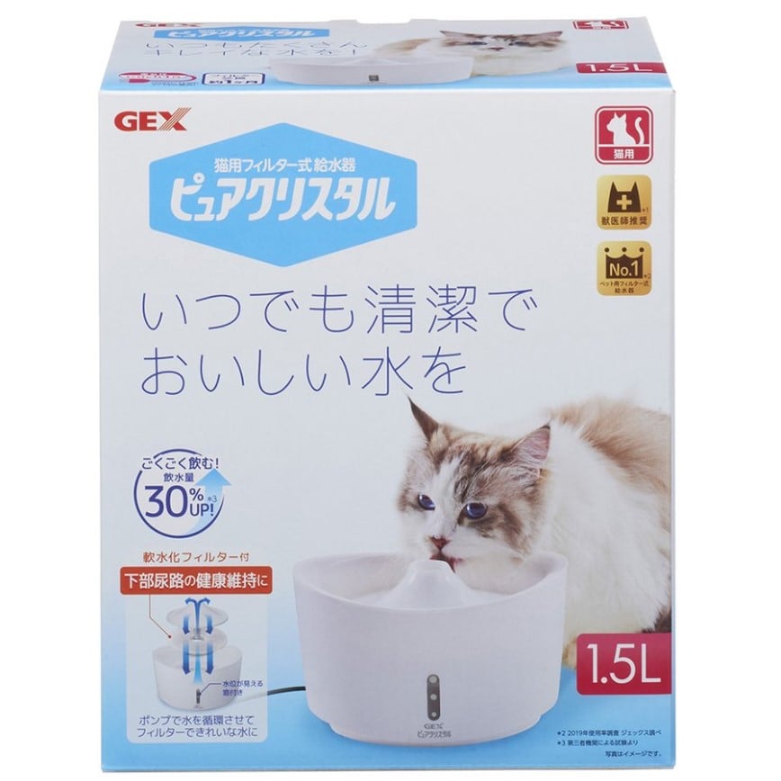 GEX 飲水機 日本版 Pure Crystal 貓用循環式飲水器 1.5L (白色)
