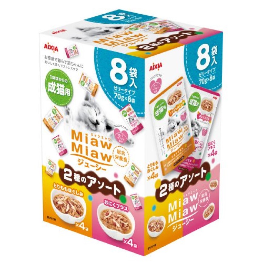 日本AIXIA 愛喜雅 MiawMiaw 貓濕糧包 綜合營養 雞胸肉+精選肉類 70g 8袋入 (TBS) 圖 1