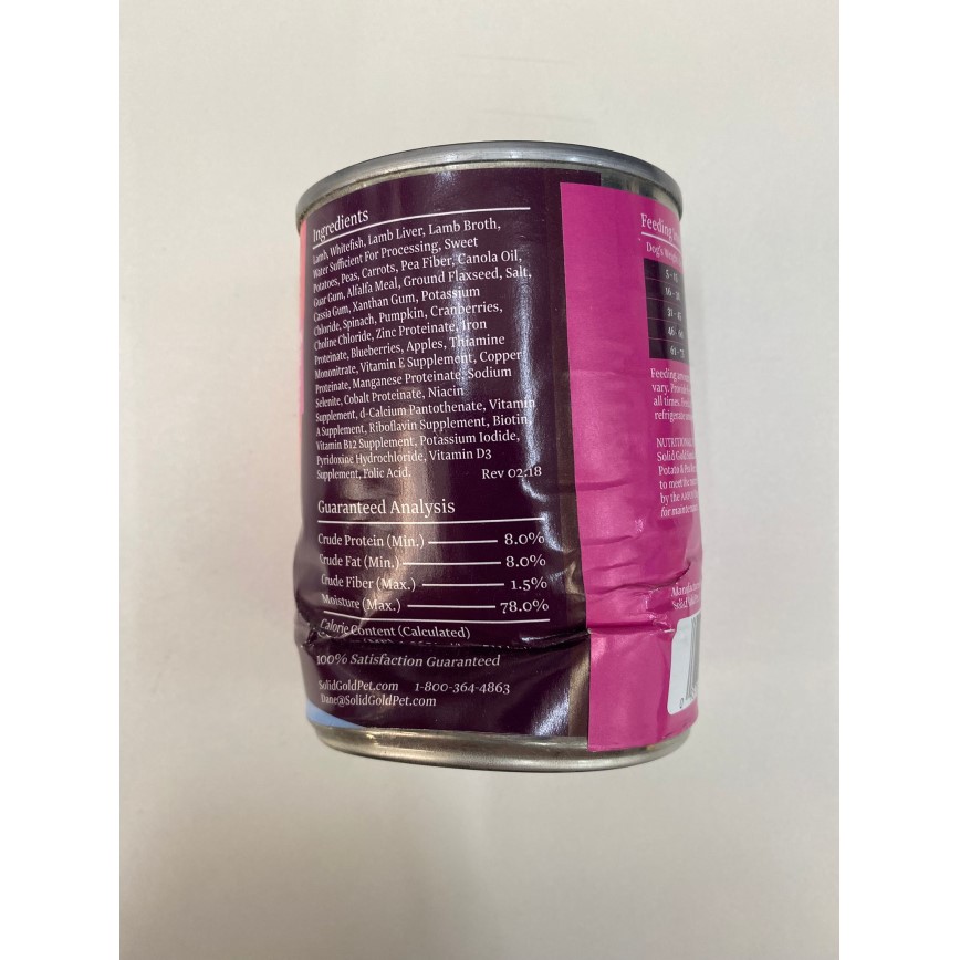 Solid Gold 素力高 狗罐頭 無穀物羊肉 Lamb Sweet Potato & Pea Recipe 13.2oz (SG044A) (瑕疵品) 圖 2