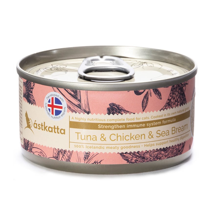 Astkatta 冰島罐 貓罐頭 强化免疫力主食配方 白鰹吞拿雞肉海鱸 80g (P00101) 圖 1