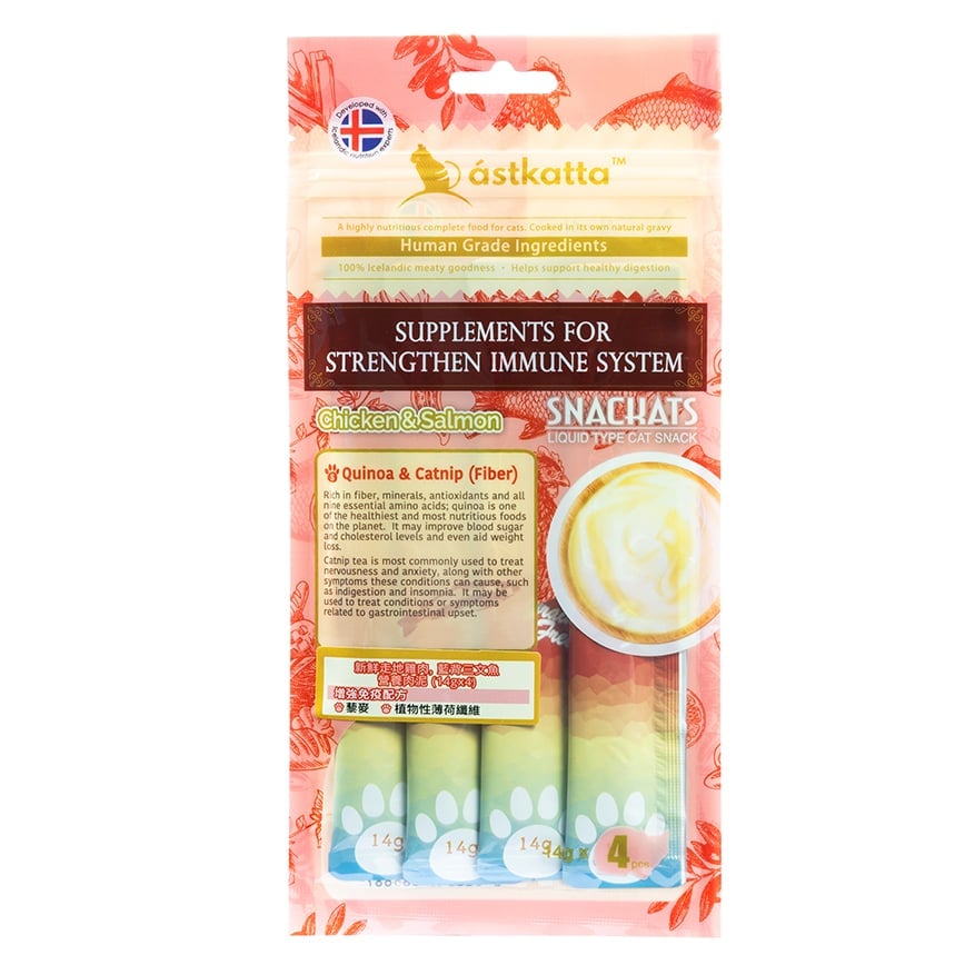 Astkatta 貓零食 營養肉泥 增強免疫系列 新鮮走地雞+藍背三文魚 14gx4 (P00043) 圖 1