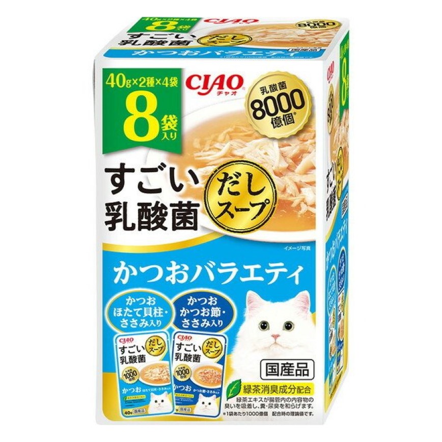 CIAO 貓濕糧 8000億個乳酸菌 鰹魚組合裝 40g 8袋入 (IC-485) 圖 1