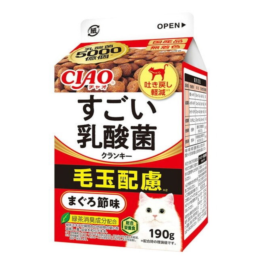 CIAO 貓糧 日本5000億個乳酸菌 毛玉配慮 金槍魚乾味牛奶盒裝 190g (P-361) (TBS) 圖 1