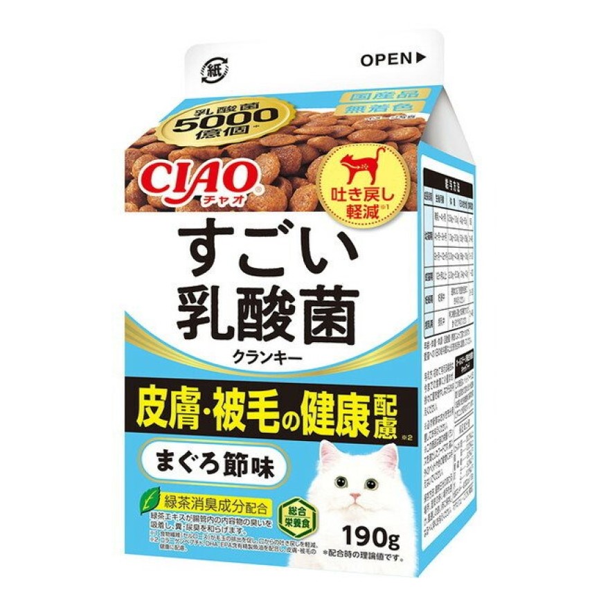 CIAO 貓糧 日本5000億個乳酸菌 皮膚毛髮健康配慮 金槍魚乾味牛奶盒裝 190g (P-362) (TBS) 圖 1
