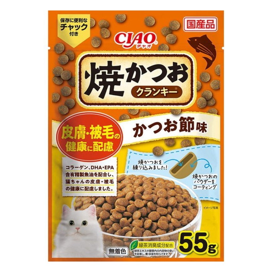 CIAO 貓零食 日本 Crunky 燒鰹魚夾心脆餅 皮膚毛髮健康配慮 55g (P-219) (停售) 圖 1