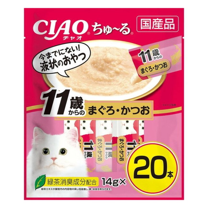 CIAO 肉泥 貓零食 11歲以上 金槍魚+鰹魚 14g 20本入 (DSC-11) 圖 1