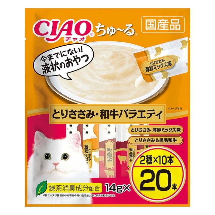 CIAO 肉泥 貓零食 雞肉+和牛組合裝 14g 20本入 (DSC-05) 圖 1