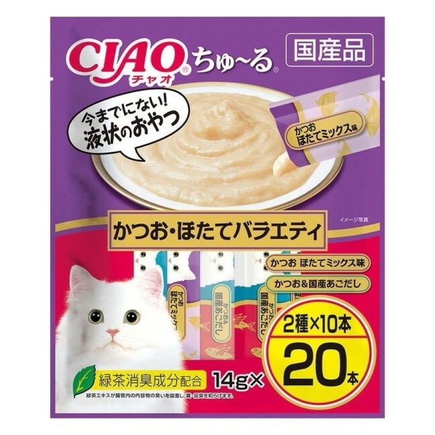 CIAO 肉泥 貓零食 鰹魚+扇貝組合裝 14g 20本入 (DSC-04) 圖 1