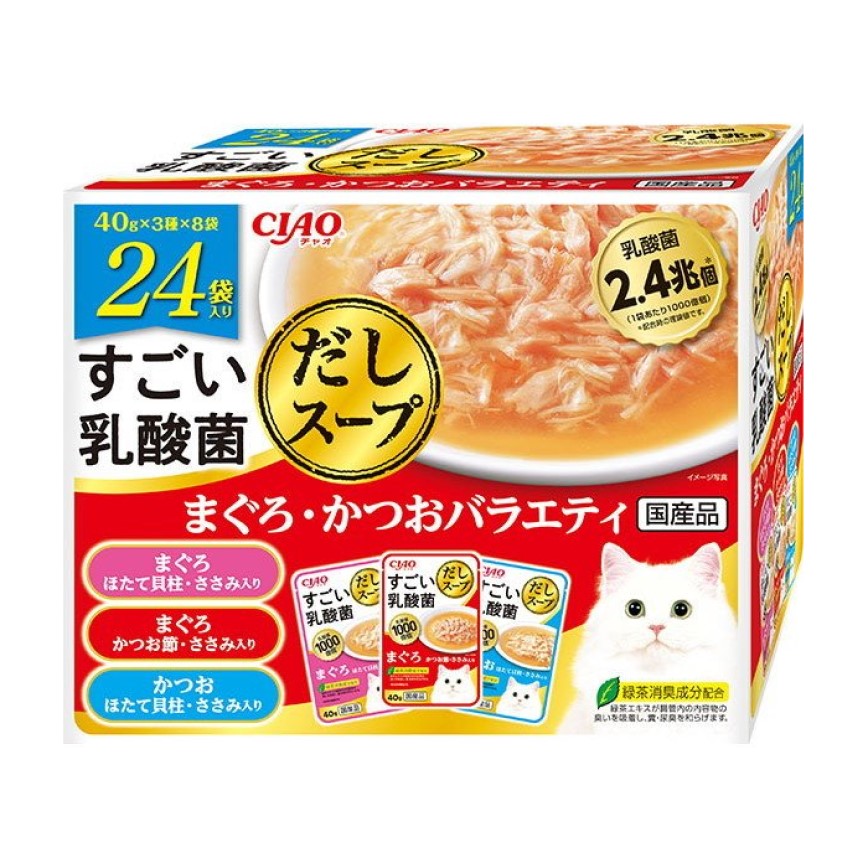 CIAO 貓濕糧 1000億個乳酸菌 金槍魚+鰹魚組合裝 40g 24袋入 (紅) (IC-493) 圖 1