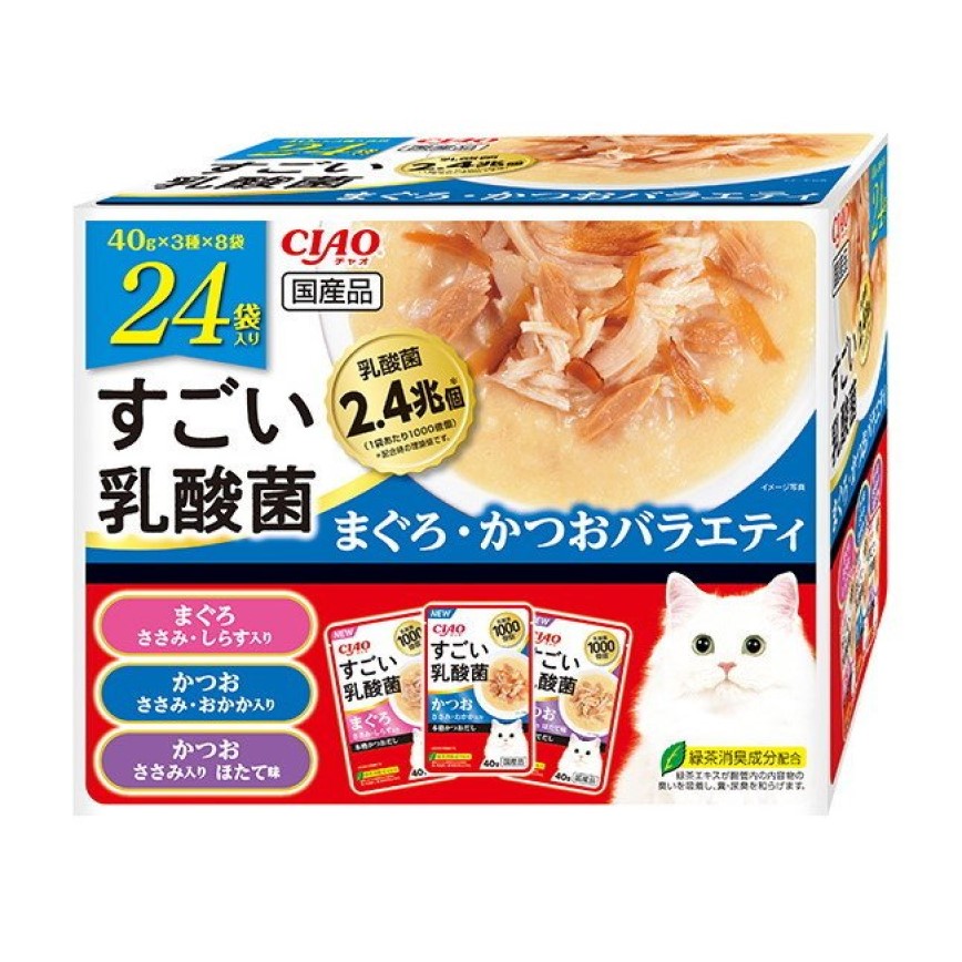 CIAO 貓濕糧 1000億個乳酸菌 金槍魚+鰹魚組合裝 40g 24袋入 (藍紅) (IC-491) 圖 1