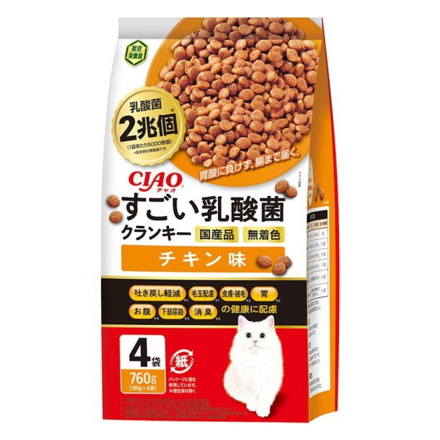 CIAO 貓糧 日本2兆個乳酸菌 雞肉味 190g 4袋入 (橙) (P-303) 圖 1