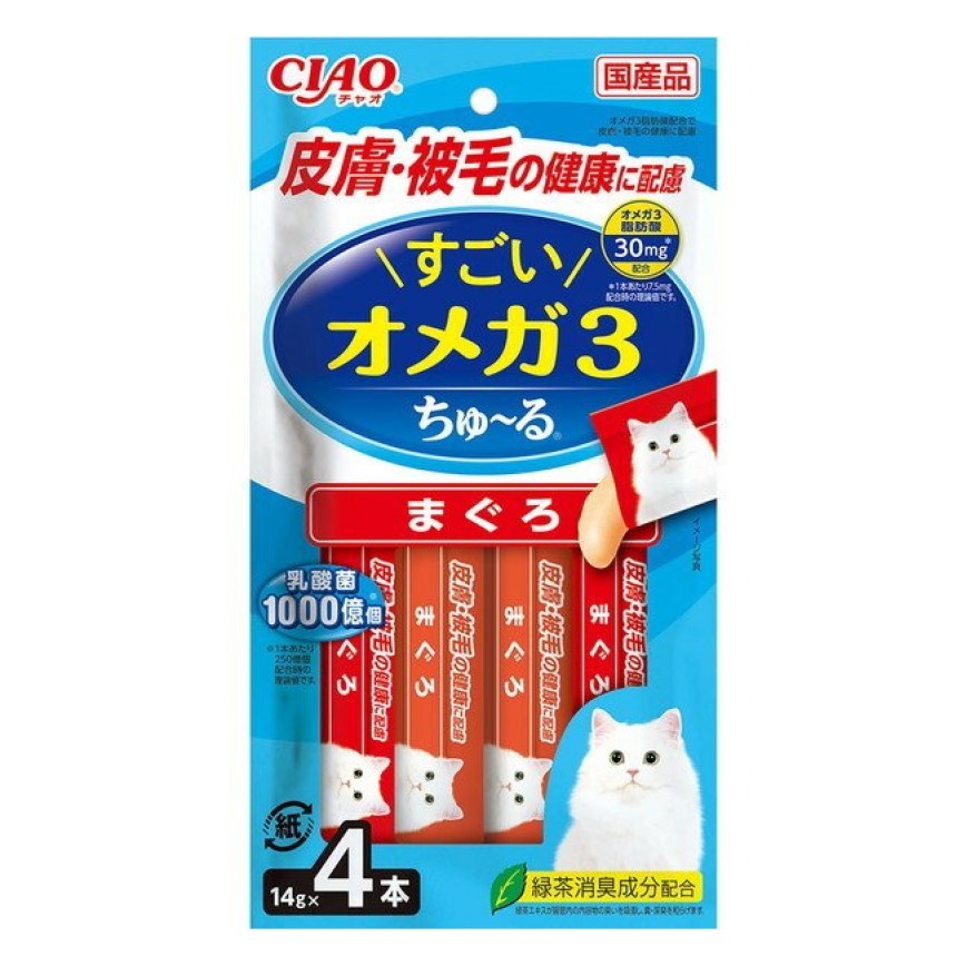 CIAO 肉泥 貓零食 驚人的歐米茄三 肌膚毛髮健康 14g 4本入 (SC-435) 圖 1