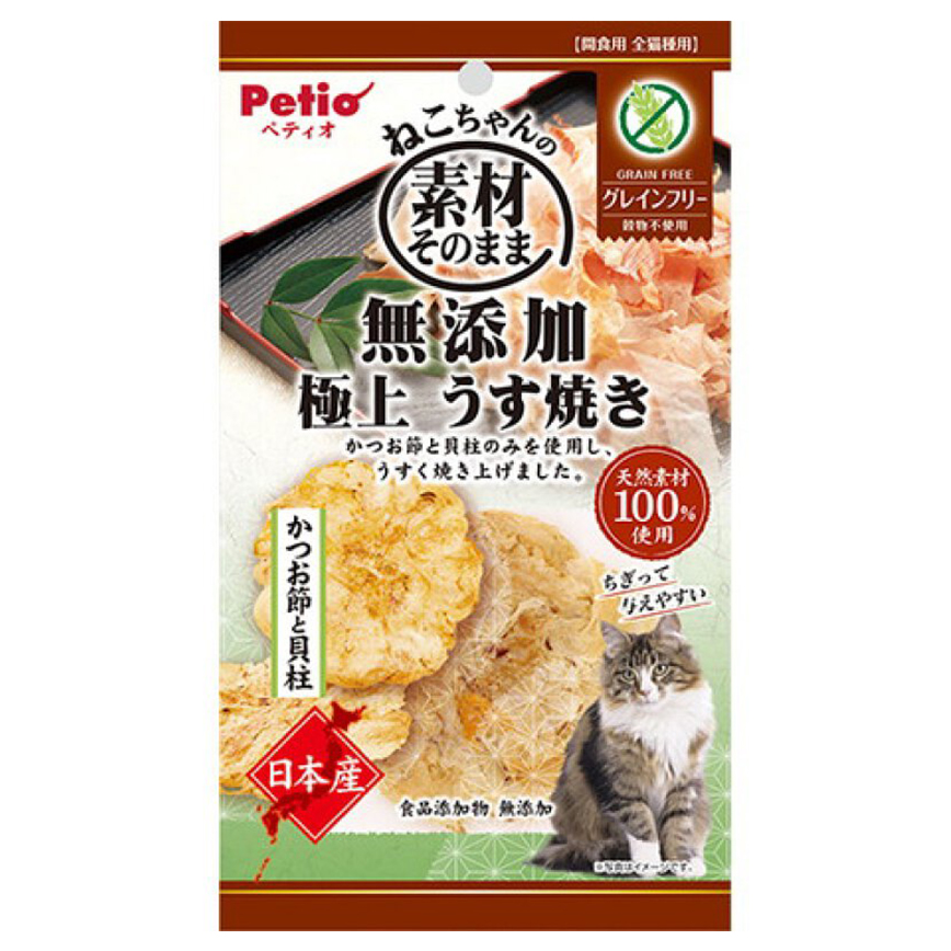 Petio 無穀物貓零食 日本產無添加 極上燒鰹魚節 &扇貝薄片 (牛磺酸・維他命・DHA+) 3g (90602902)
