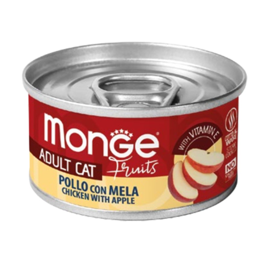 Monge 貓罐頭 清新鮮果系列 成貓配方 雞肉蘋果 80g (MO3345) (新舊包裝隨機發貨)