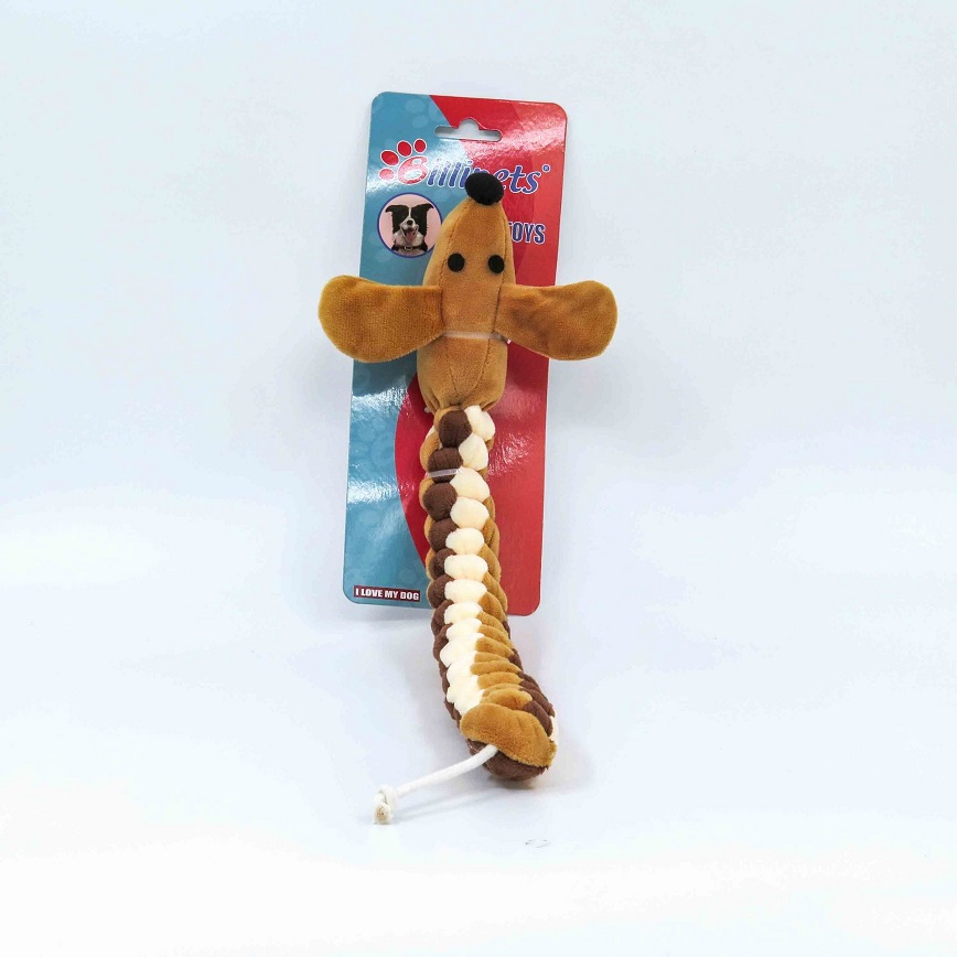 Billipets 狗玩具 三色編織長圓身狗 淺啡色 (NS-16254B)