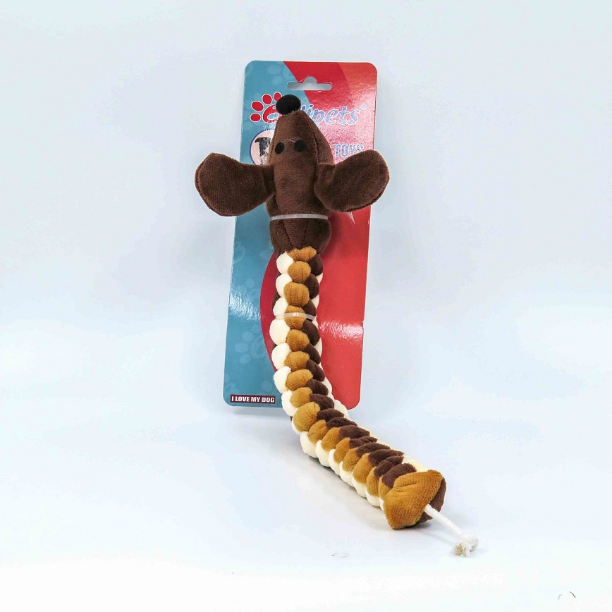Billipets 狗玩具 三色編織長圓身狗 深啡 (NS-16254A)