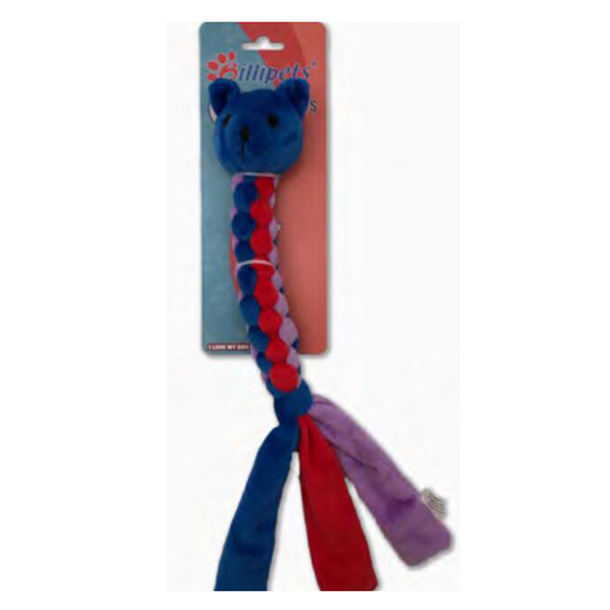 Billipets 狗玩具 三色編織長圓身貓 藍色 40cm (NS-16256)