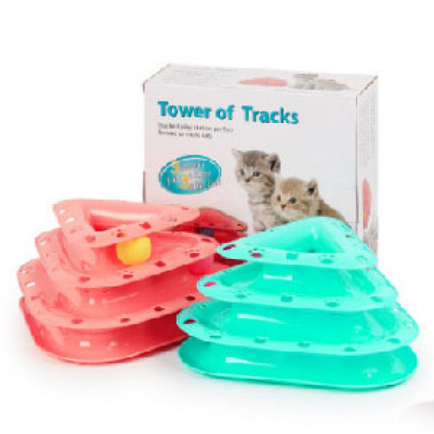 Tower of Tracks 玩具嚴選 滾球益智貓玩具 旋轉三角形層層塔 (顏色隨機)