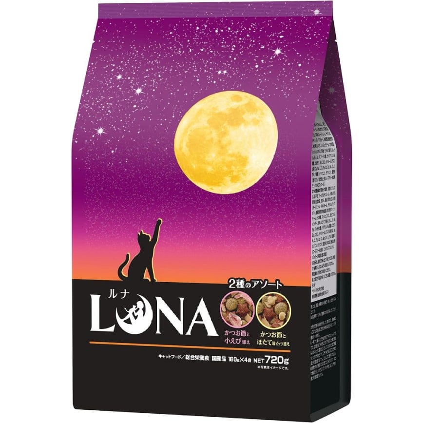 日本Petline 貓糧 LUNA 成貓用 日本國產 鰹魚小蝦+扇貝 720g (紫紅)