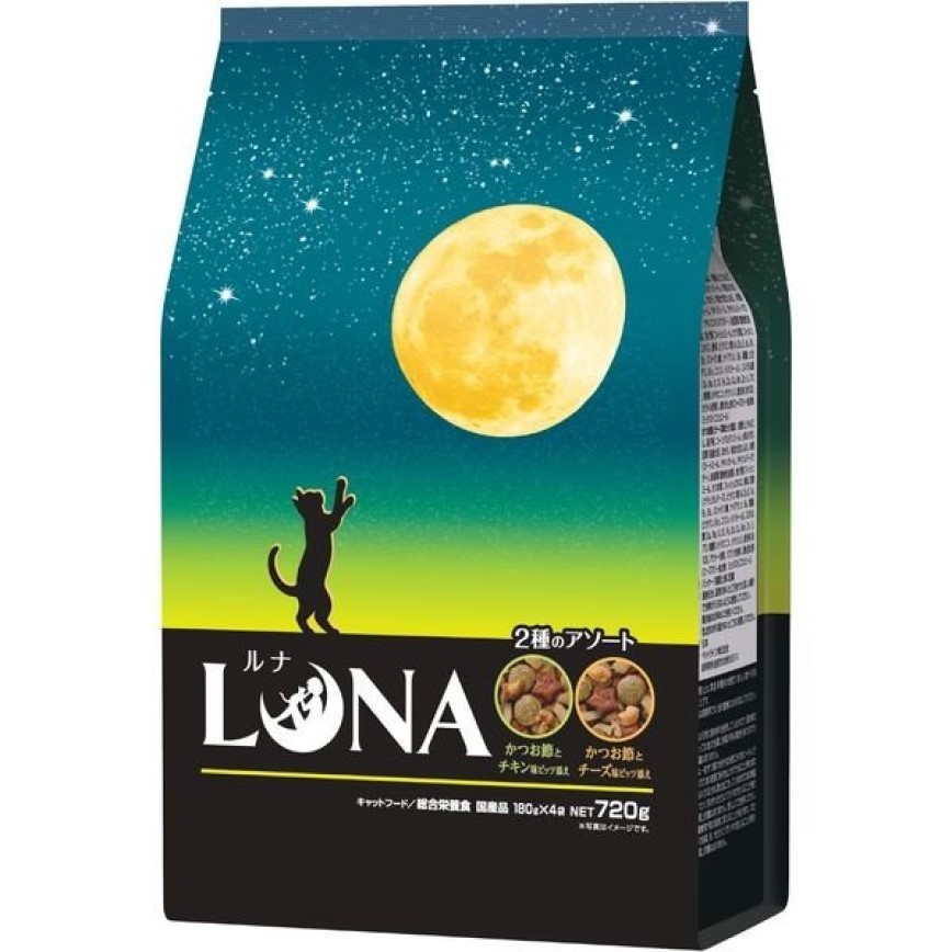日本Petline 貓糧 LUNA 成貓用 日本國產 鰹魚雞肉+芝士 720g (綠黃)
