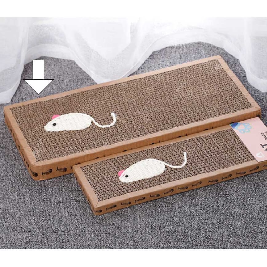HelloDOG 玩具嚴選 瓦楞紙貓抓板 長方形魚骨邊緣 大號 (45x22x3.5cm) 圖 2