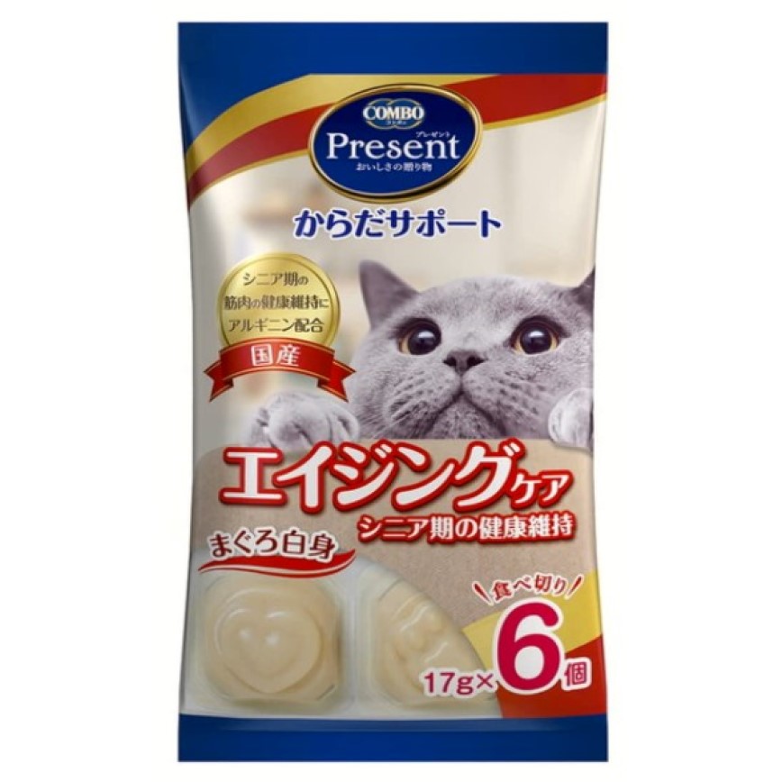 日本COMBO Present 貓零食 金槍魚肉泥布甸 高齡健康配方 17g 6個入