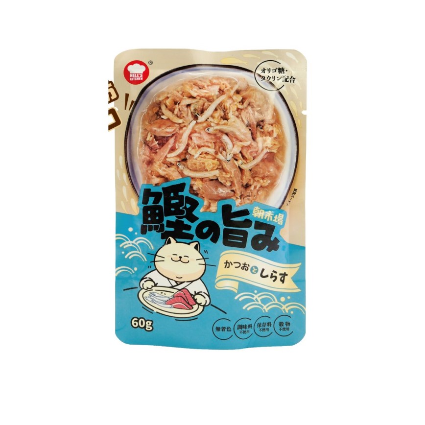 日本HELL'S KITCHEN 朝市場 鰹旨味 貓濕糧 鰹魚+白飯魚 60g