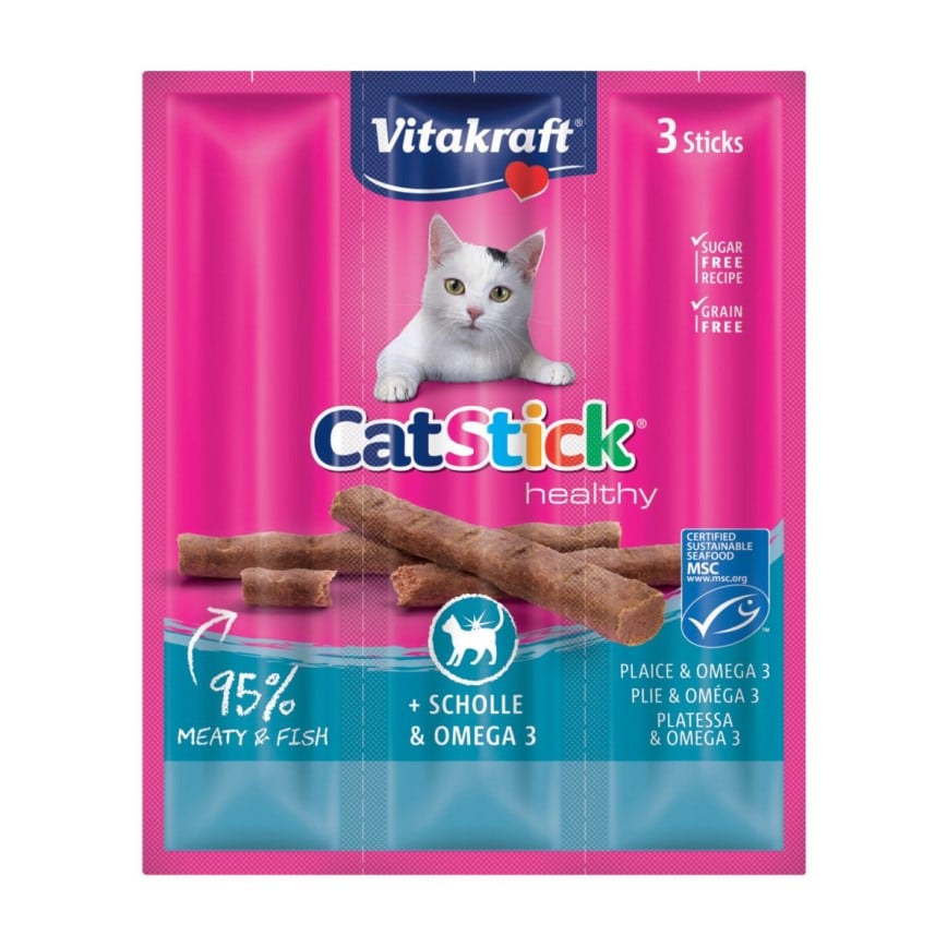 Vitakraft 貓零食 亮毛健膚肉條 比目魚+Omega3 6g*3條 (VK31218B)