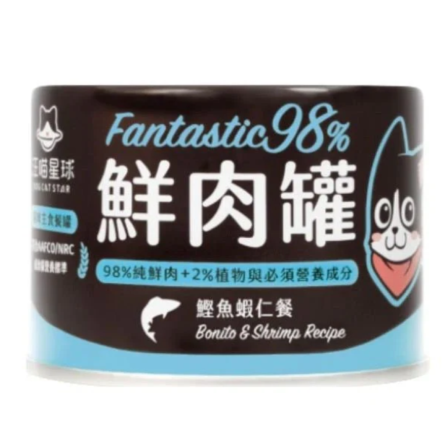 汪喵星球 貓罐頭 DogCatStar 貓用98% 鮮肉無膠主食罐 鰹魚蝦仁 165g (FM121) 圖 1