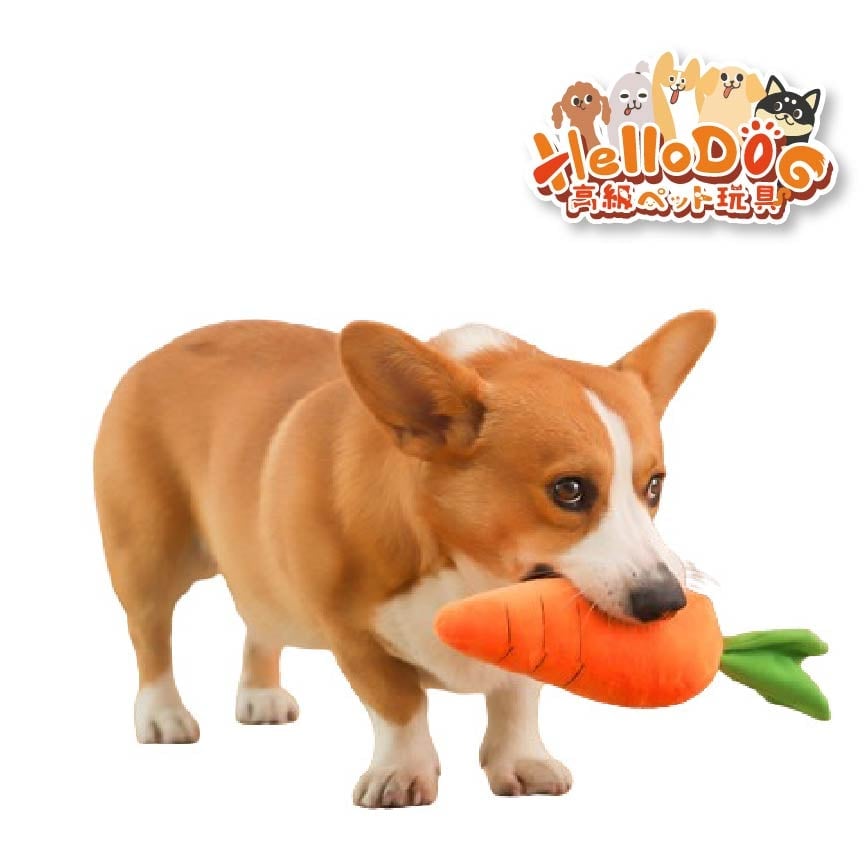 HelloDOG 玩具嚴選 胡蘿蔔耐咬磨牙發聲狗1件 (隨機款)