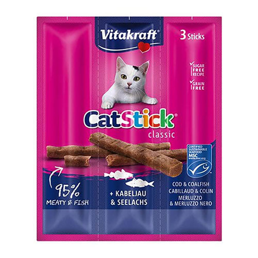 Vitakraft 貓零食 肉條 鱈魚+黑鱈條 6g*3 (VK21819B)