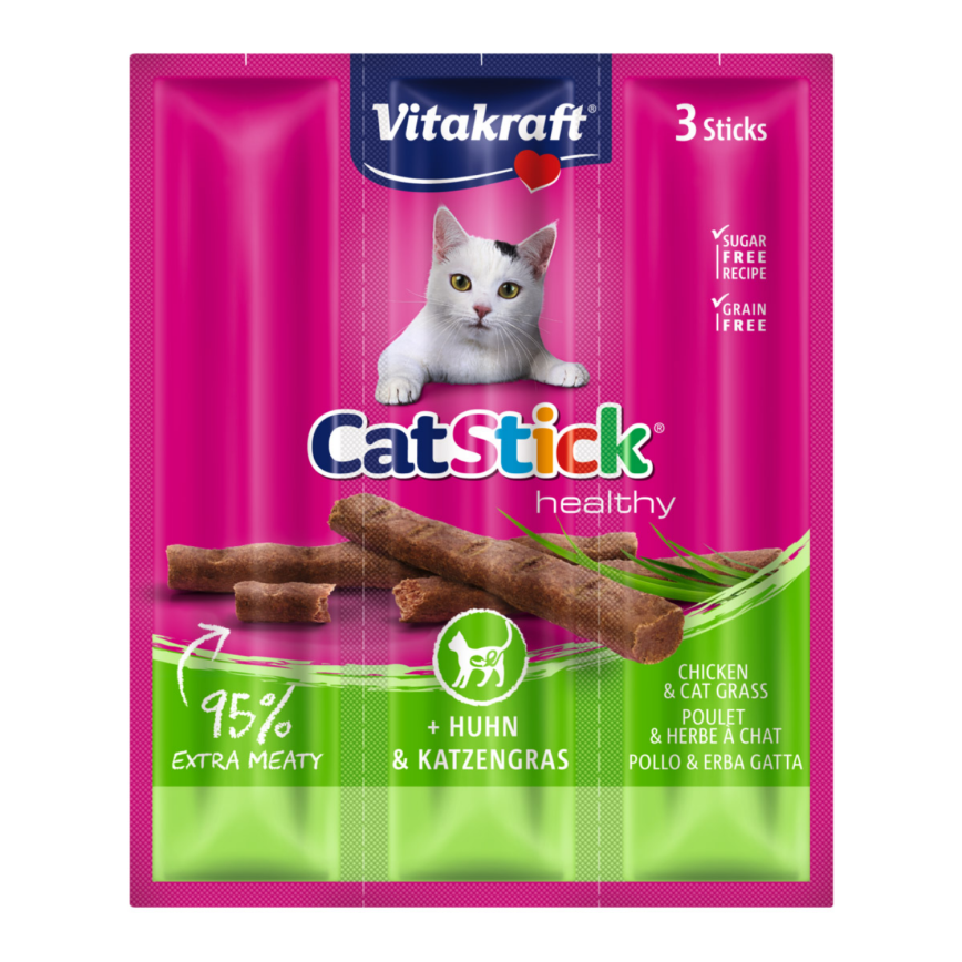 Vitakraft 貓零食 肉條 雞+貓草條 6g*3條 (VK31219B)
