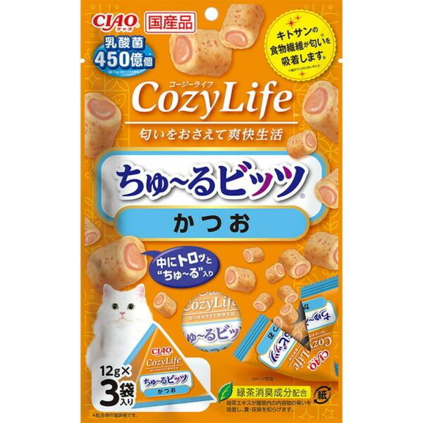CIAO 貓零食 日本Cozy Life 450億個乳酸菌軟心零食粒 鰹魚味 12g 3袋入 (CS-242) 圖 1