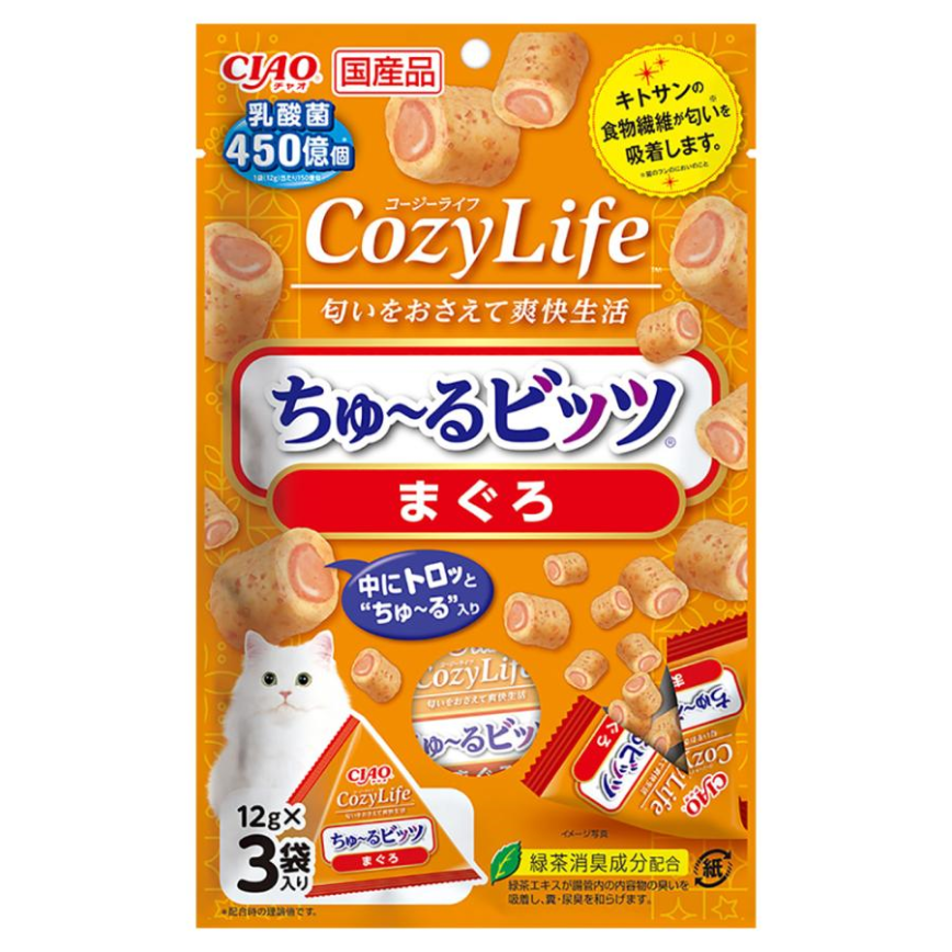 CIAO 貓零食 日本Cozy Life 450億個乳酸菌軟心零食粒 金槍魚味 12g 3袋入 (CS-241) 圖 1