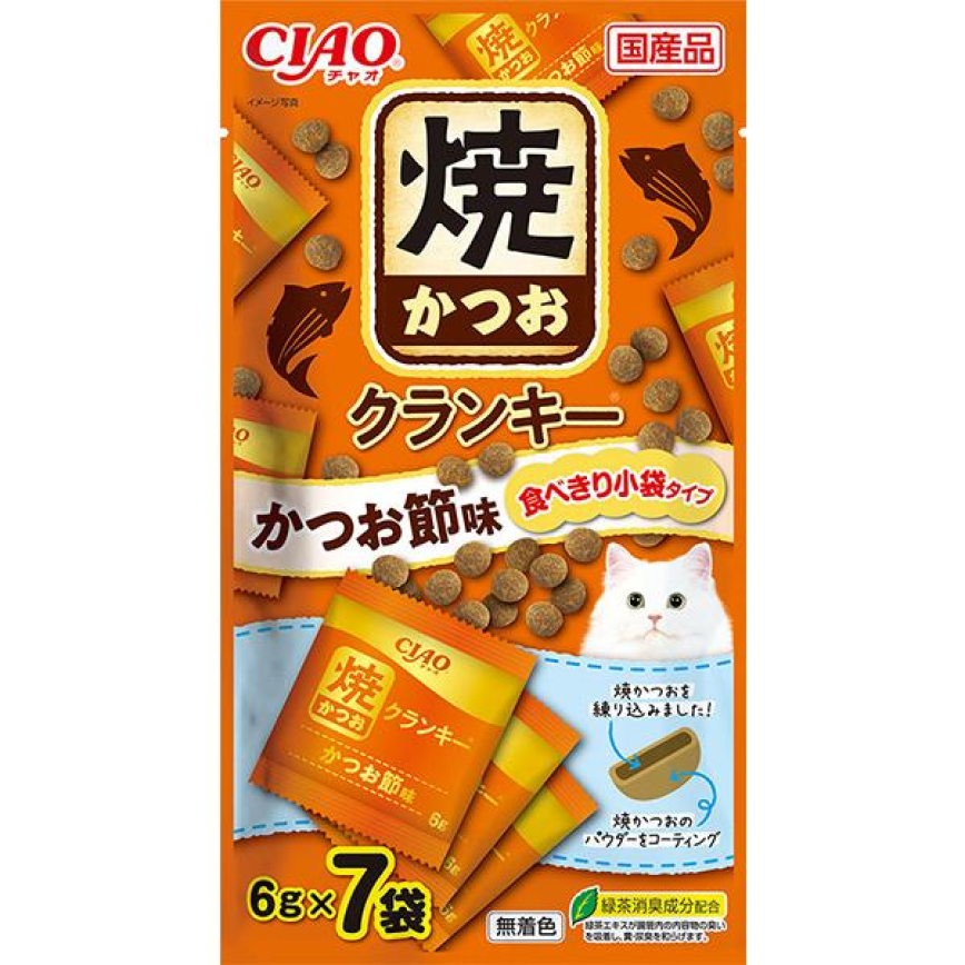 CIAO 貓零食 日本Crunky 燒鰹魚夾心脆餅 鰹魚乾味 6g 7袋入 (P-214) 圖 1