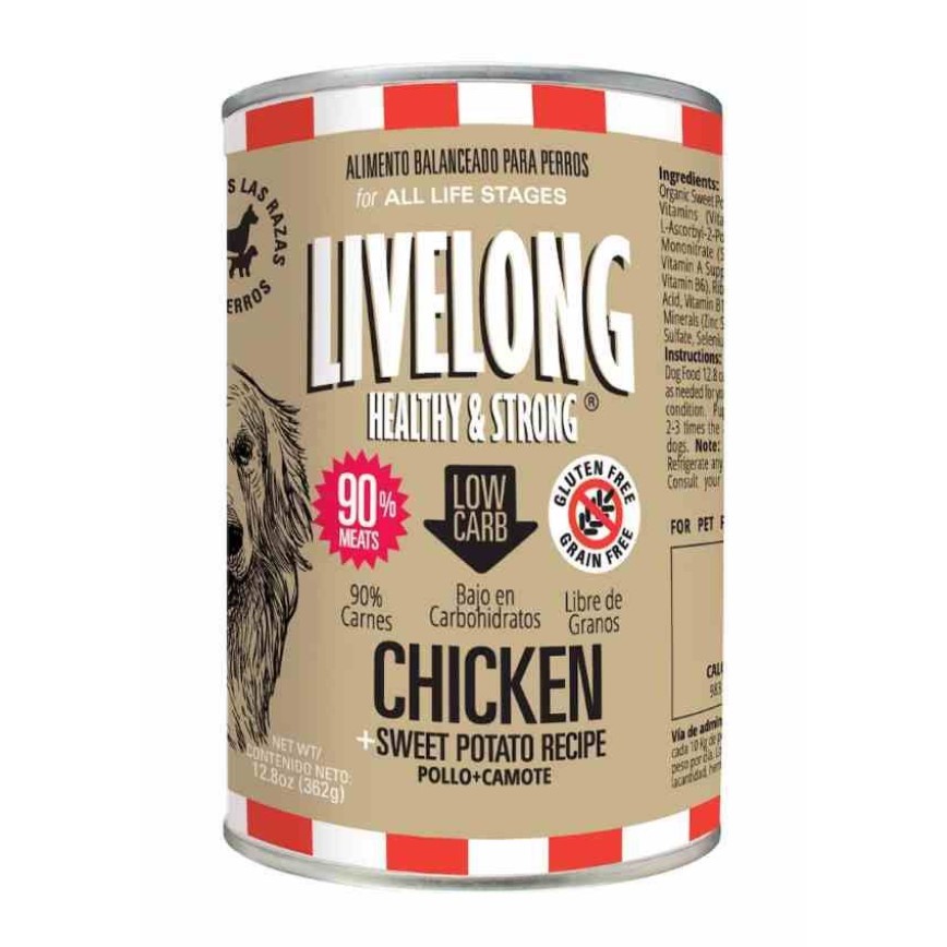 LIVELONG 狗罐頭 無穀物雞肉+甜薯 362g (21900)