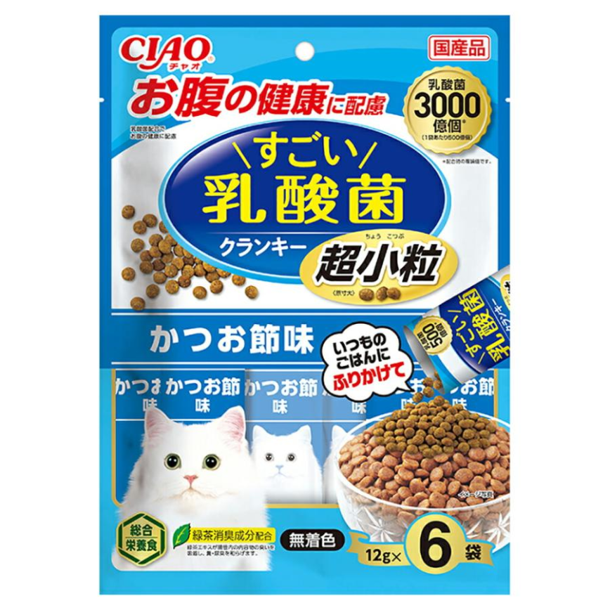 CIAO 貓糧 日本Crunky 3000億個乳酸菌 超小粒 鰹魚乾味 12g 6袋入 (P-442) 圖 1