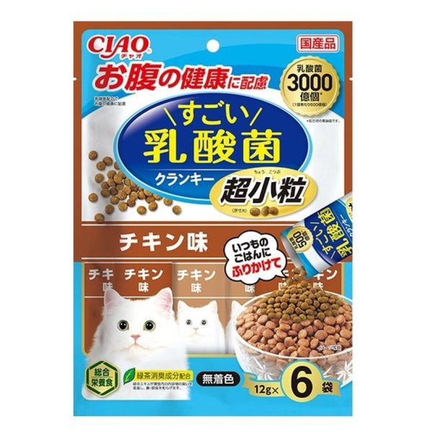 CIAO 貓糧 日本Crunky 3000億個乳酸菌 超小粒 雞肉味 12g 6袋入 (P-443) 圖 1