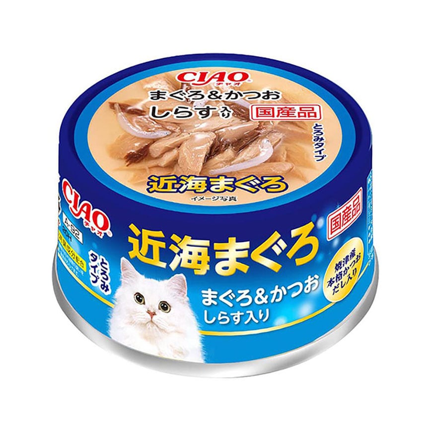 CIAO 貓罐頭 近海 金槍魚鰹魚+銀魚 80g (A-92) 圖 1