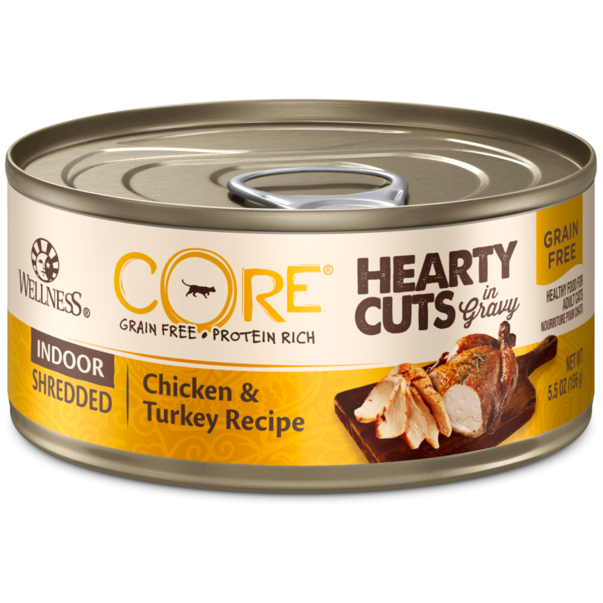 WELLNESS CORE 貓罐頭 無穀物 Hearty Cuts 室內貓配方 雞肉及火雞 5.5oz 156g (8006)