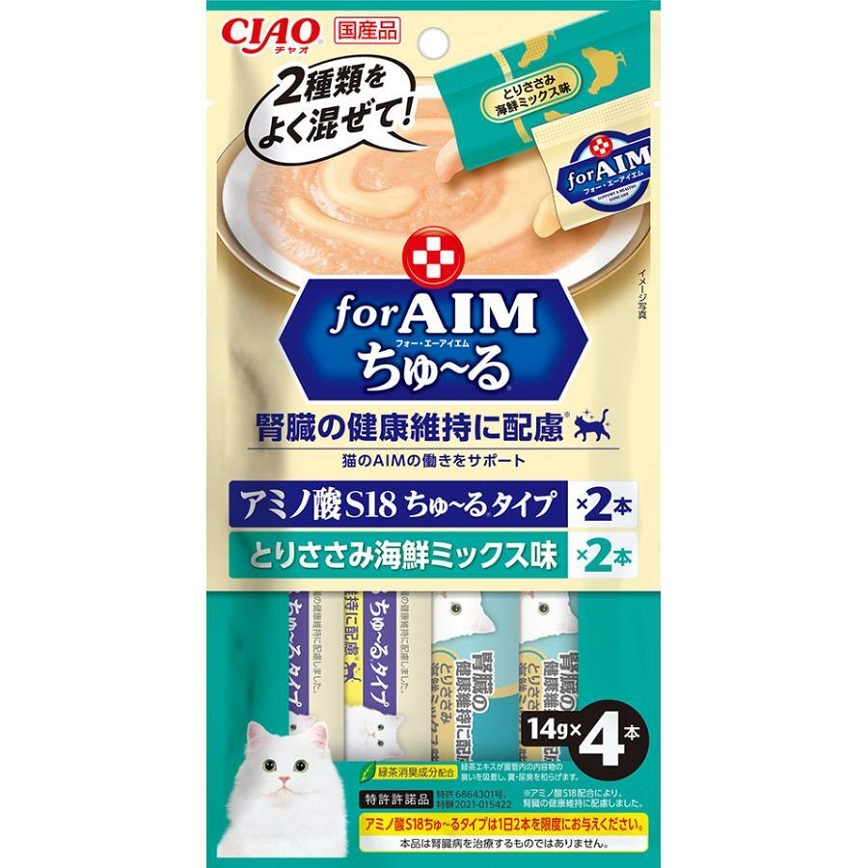 CIAO 肉泥 貓零食 腎臓健康維持 for AIM 雞柳海鮮混合味 14g 4本袋裝 (CA-05) 圖 1