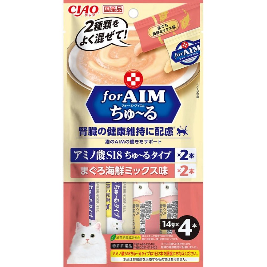 CIAO 肉泥 貓零食 腎臓健康維持 for AIM 金槍魚和海鮮混合味 14g 4本袋裝 (CA-04) (TBS) 圖 1