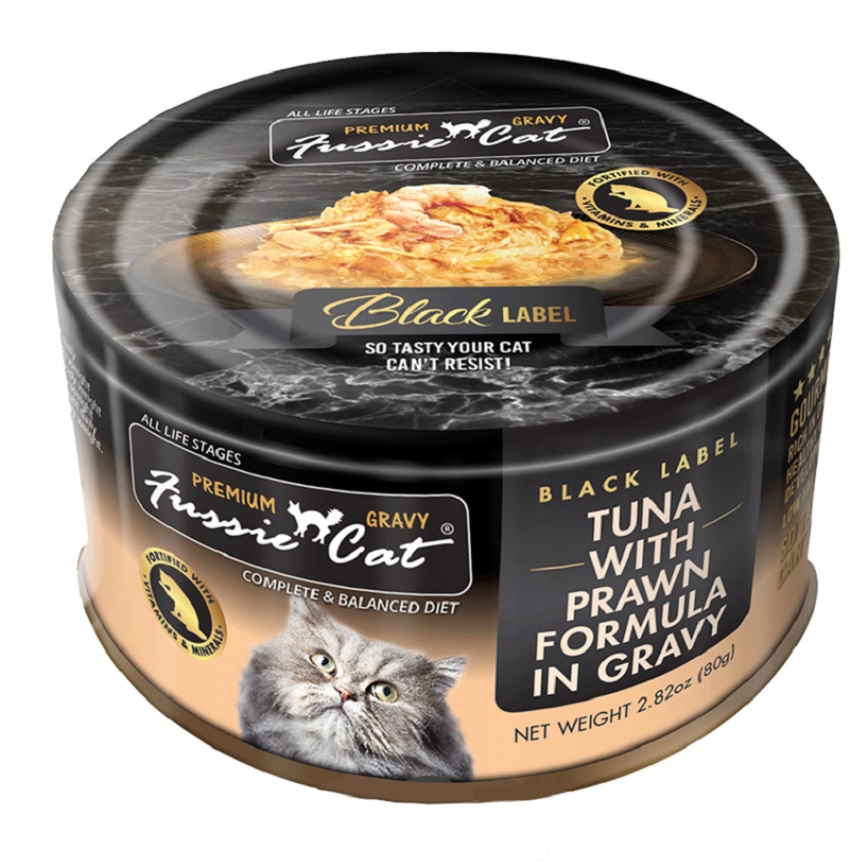 Fussie Cat 貓罐頭 肉汁主食罐(湯) 極品吞拿魚 + 虎蝦 Tuna with Prawn Formula in Gravy 80g (FUG-ORC) (新舊包裝隨機發貨)