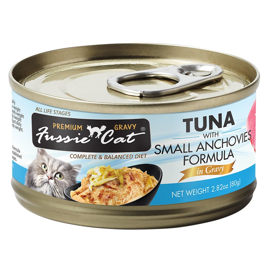 Fussie Cat 貓罐頭 肉汁主食罐(湯) 極品吞拿魚 + 小鯷魚 Tuna with Small Anchovies Formula in Gravy 80g (FUG-SLC) (新舊包裝隨機發貨) 圖 2