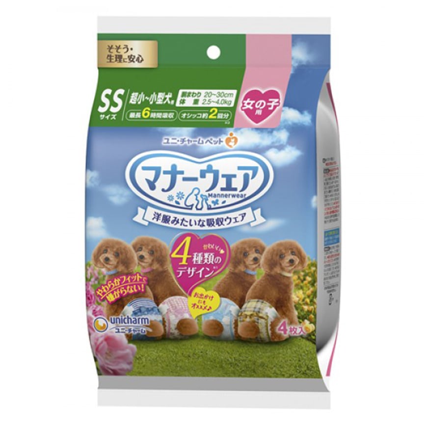 Unicharm ⺟⽝⽤禮儀褲-SS-碼 2.5-4kg 20-30cm 4片 (ucj2ss1)