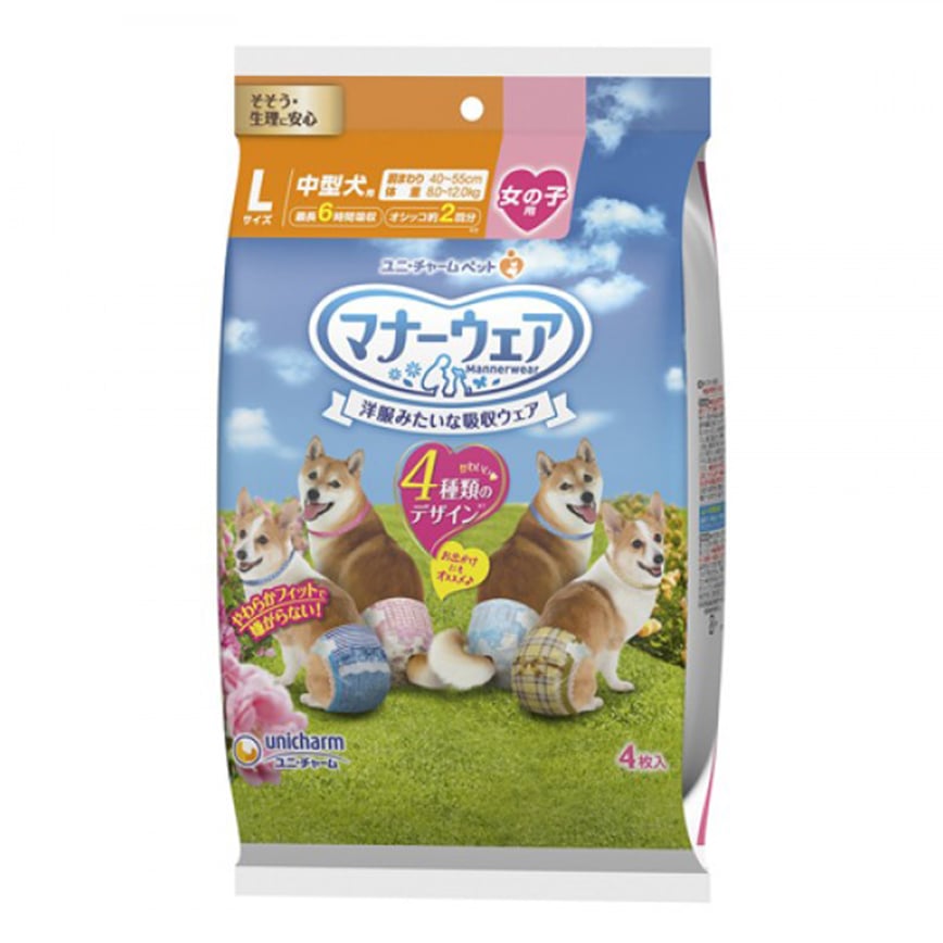 Unicharm ⺟⽝⽤禮儀褲-L-碼 8-12kg 40-55cm 4片 (ucj2L1)
