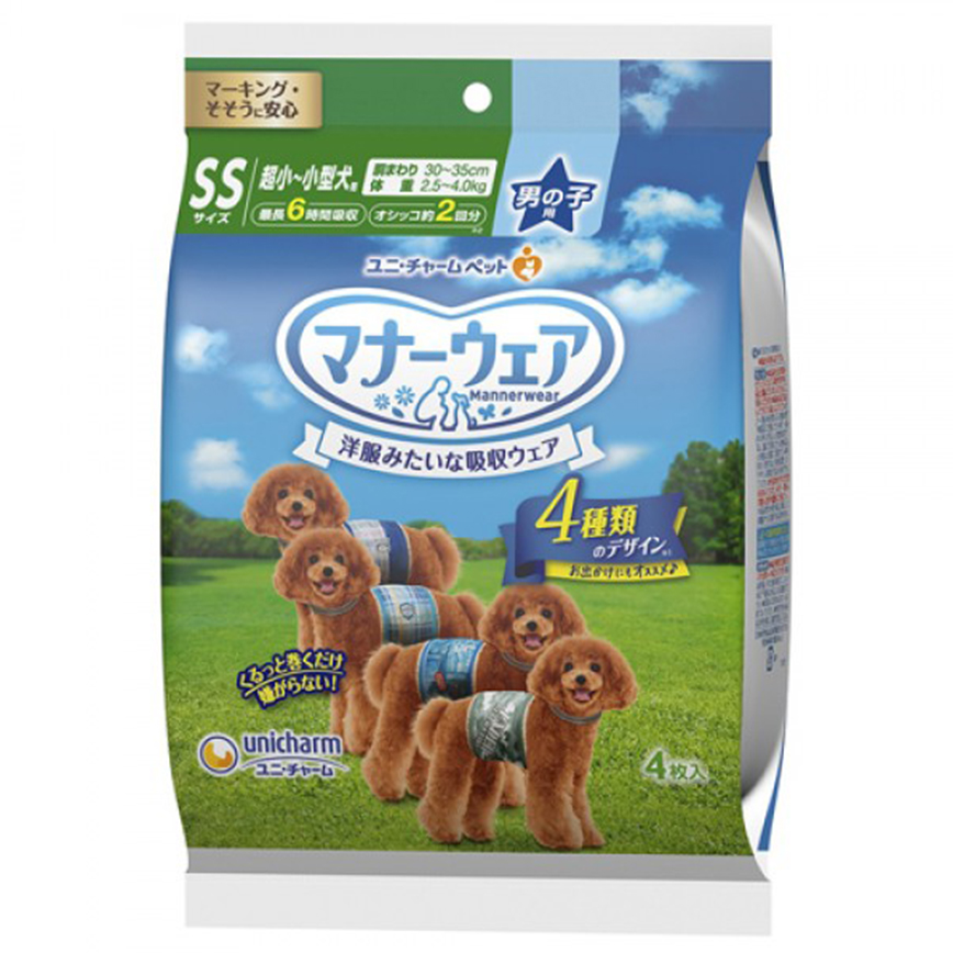 Unicharm 公⽝⽤禮儀褲-SS-碼 2.5-4kg 30-35cm 4片 (ucj1ss1)